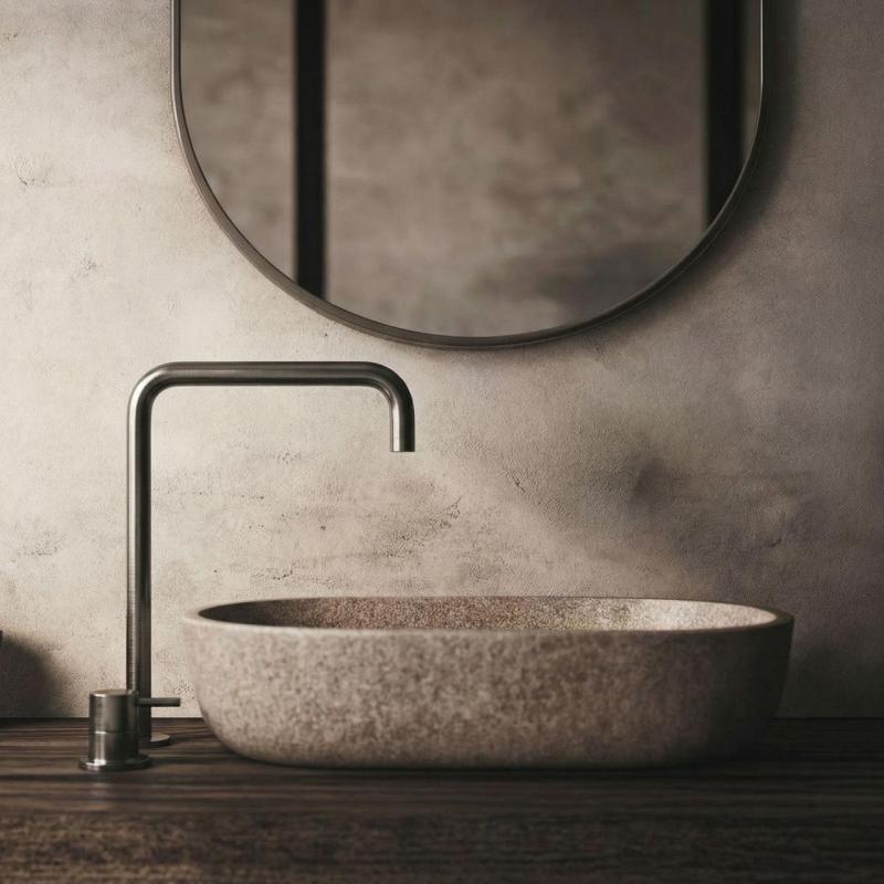 Waterevolution Flow Robinet de lavabo 2 trous bec haut 222 PVD Gun Métal T122HGME