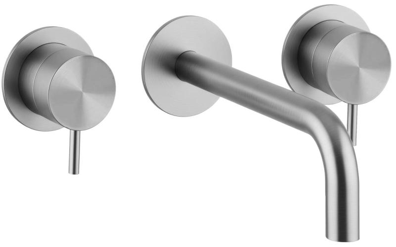 Robinet de lavabo encastré à 3 trous Waterrevolution Flow, entièrement en acier inoxydable, avec bec de 10 cm T1163FIE-10