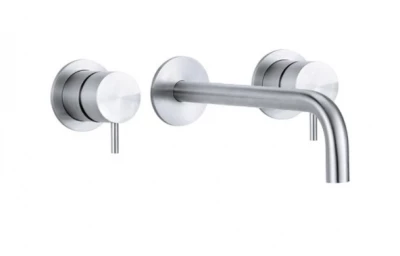 Robinet de lavabo encastré à 3 trous Watervolution Flow Entièrement en acier inoxydable avec bec de 15 cm T1163FIE-15