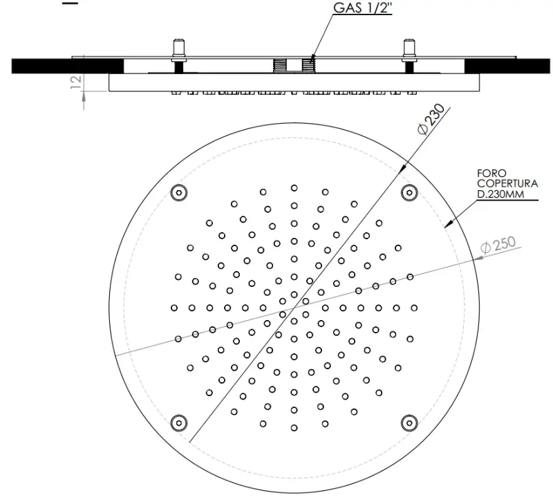SB Rubinetterie Douche de plafond effet pluie blanc mat corian solid surface encastré rond 30 cm 1208954156