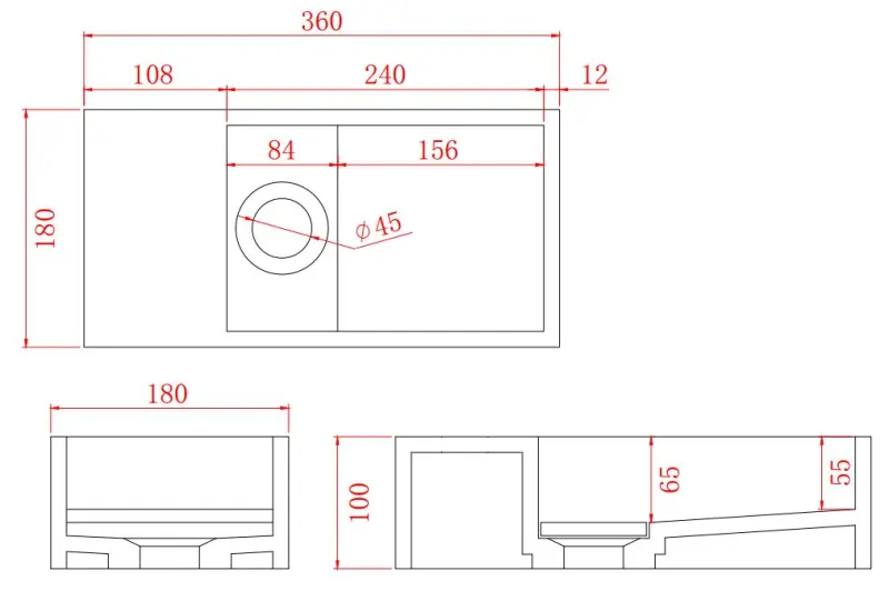 Solid-S Fontaine en solid surface noir mat, L36 x P18 x H10 cm, avec cache, modèle gauche sans trou pour robinet, 1208954157