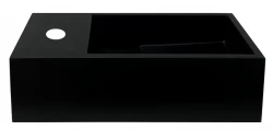 Solid-S Fontaine en solid surface noir mat, L36 x P18 x H10 cm, avec cache, modèle à gauche avec orifice pour robinet, 1208954158