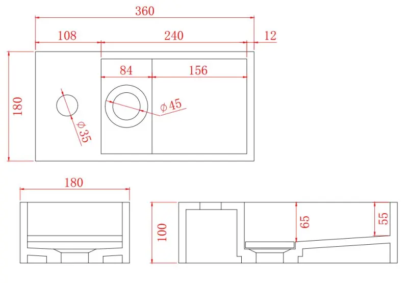 Solid-S Fontaine en solid surface noir mat, L36 x P18 x H10 cm, avec cache, modèle à gauche avec orifice pour robinet, 1208954158