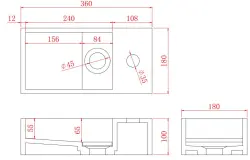 Solid-S Fontaine en solid surface noir mat, L36 x P18 x H10 cm, avec cache, modèle à droite avec orifice d'écoulement, référence 1208954163