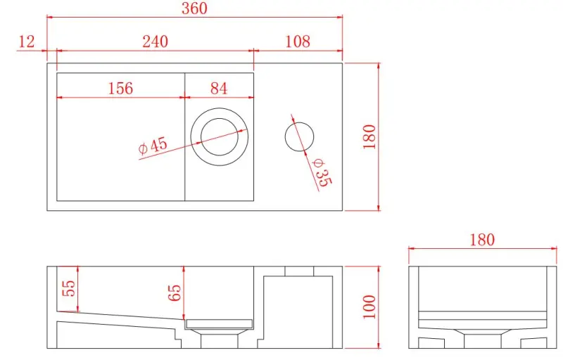 Solid-S Fontaine en solid surface noir mat, L36 x P18 x H10 cm, avec cache, modèle à droite avec orifice d'écoulement, référence 1208954163