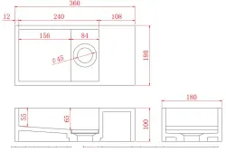 Solid-S Fontaine en solid surface noir mat, L36 x P18 x H10 cm, avec couvercle, modèle droit sans trou d'écoulement, 1208954164