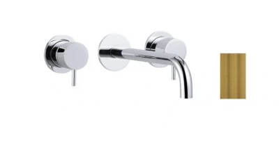 Robinet de lavabo encastré à 3 trous Waterrevolution Flow en laiton brossé avec bec de 21 cm T1163FLE-21