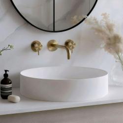 Waterevolution Flow Robinet de lavabo encastré à 3 trous en laiton entièrement brossé avec bec de 15 cm T1163FLE-15