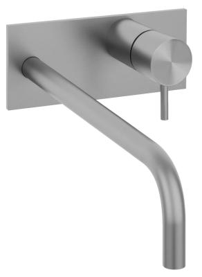 Robinet de lavabo encastré Waterrevolution Flow avec plaque de recouvrement entièrement en acier inoxydable avec bec de 21 cm T1161BIE-21