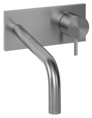 Robinet de lavabo encastré Waterrevolution Flow avec plaque de recouvrement entièrement en acier inoxydable avec bec de 15 cm T1161BIE-15