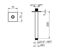 SB Square 316 Bras de douche au plafond round 20cm brossé en inox 316