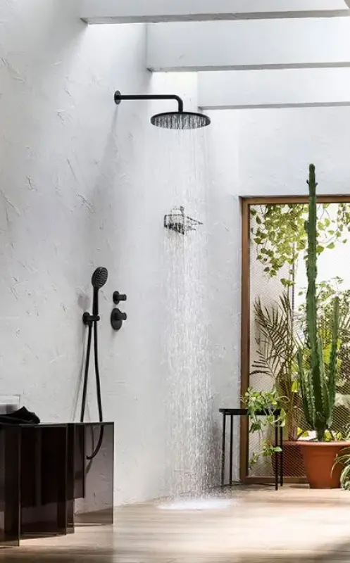 SB Set de douche rond noir mat complet corps encastrable