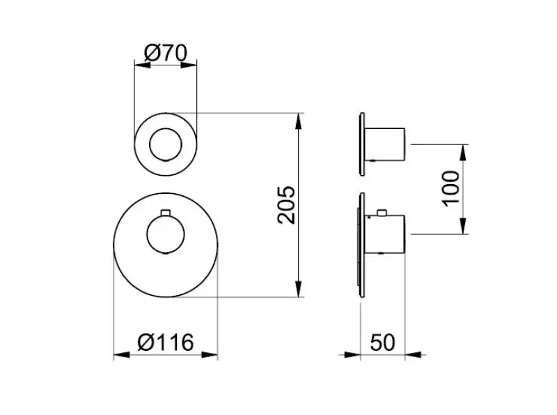 SB Round Set de douche laiton brossé PVD à encastrer complètement