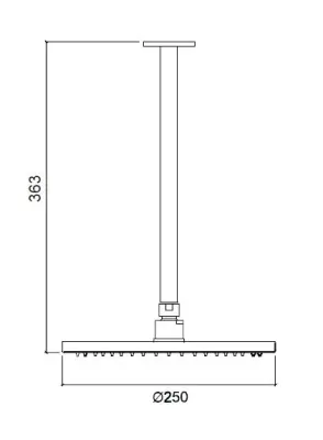 Waterevolution Flow pomme de douche 250 mm avec raccordement au plafond en laiton brossé T164225LE