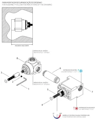 Thermostat de douche encastré Waterevolution Flow avec 1 robinet d'arrêt en laiton brossé