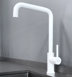 Lorreine Robinet de cuisine entièrement en inox avec bec pivotant blanc mat 1208954606