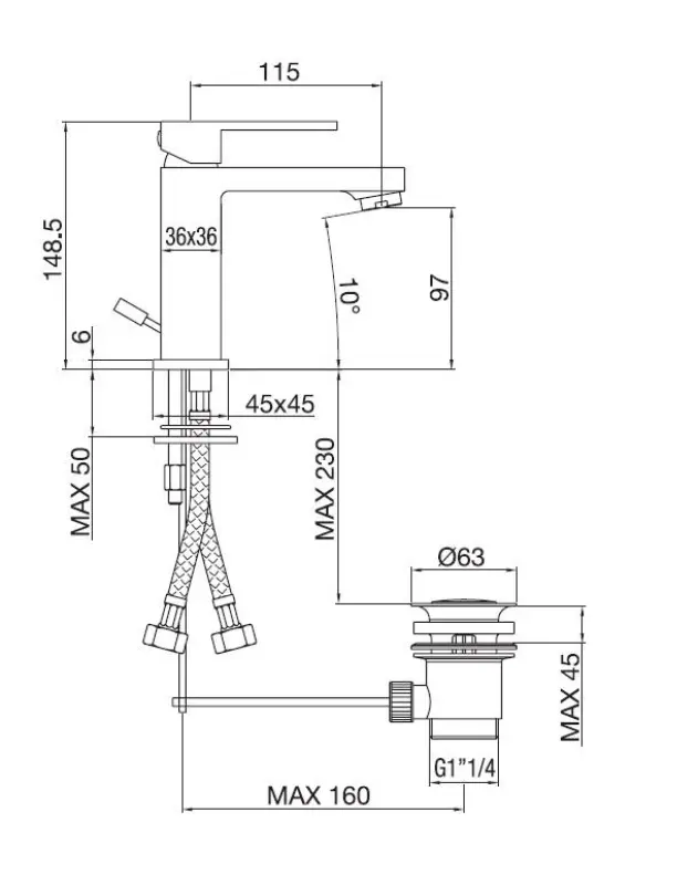 PB Kiki Mitigeur de lavabo 1 trou noir mat