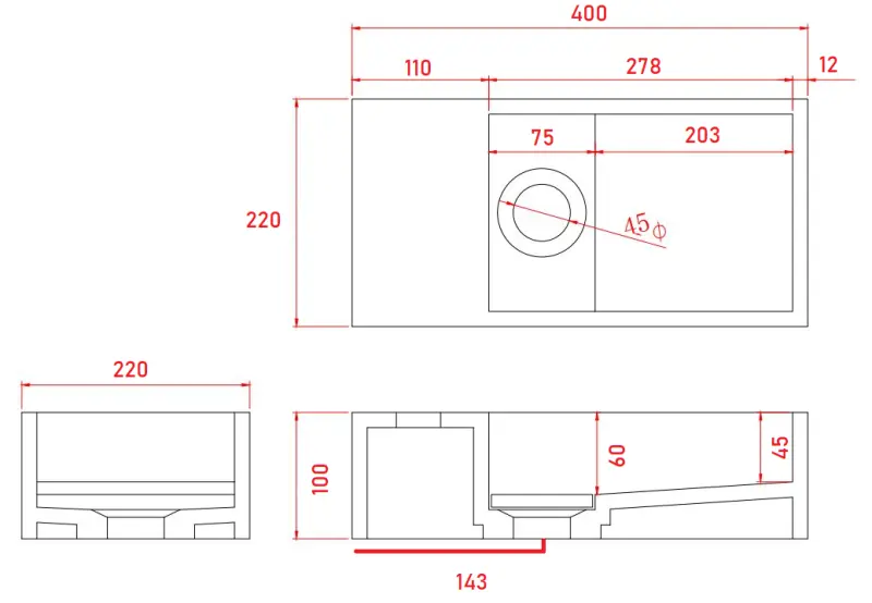 Fontaine en surface solide Solid-S Marble B40xD22xH10cm marbre noir mat à gauche sans trou pour robinet 1208954632
