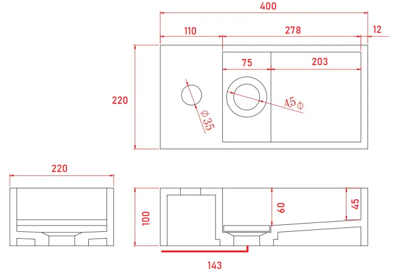 Fonte solide Solid-S Marble en surface solide B40xD22xH10cm marbre noir mat à gauche avec trou pour robinet 1208954633.