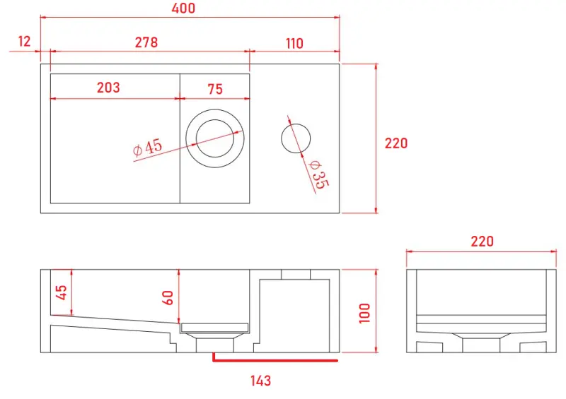 Fonte solide en marbre Solid-S, surface solide, dimensions B40xD22xH10cm, marbre noir mat, droite avec trou pour robinet 1208954634.