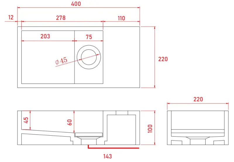 Fonte en solid surface Solid-S Marble B40xD22xH10cm marbre noir mat à droite sans trou pour robinet 1208954635