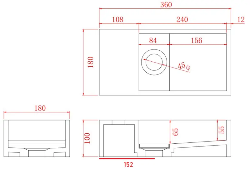 Fonte en surface solide en marbre Solid-S B36xD18xH10cm marbre noir mat gauche sans trou de robinet 1208954636
