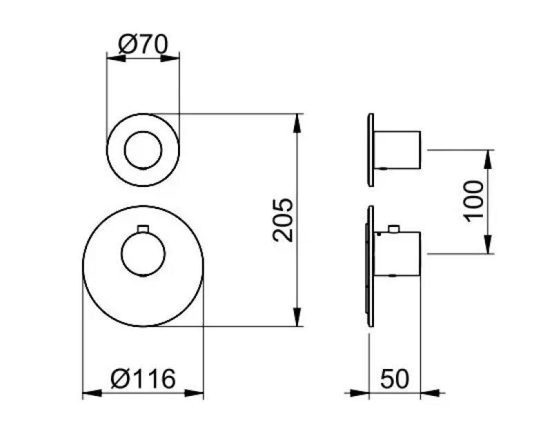 SB 316 AESTHETICS Mitigeur de douche thermostatique rond encastré avec 1 sortie/robinet d'arrêt entièrement en inox 1208954889