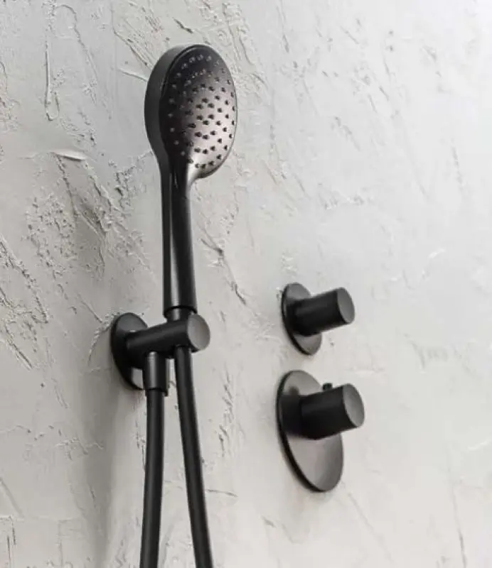 SB AESTHETICS Mitigeur thermostatique encastré rond avec 2 sorties / robinet d'arrêt, Noir mat 1208954916