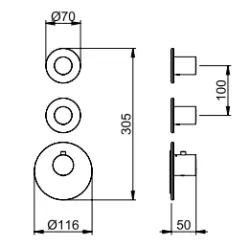 SB 316 AESTHETICS Mitigeur thermostatique rond encastré avec 2 sorties / 2 robinets d'arrêt Chromé 1208954946