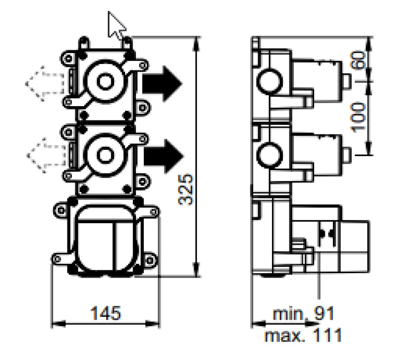 SB 316 AESTHETICS Mitigeur thermostatique rond encastré avec 2 sorties / 2 robinets d'arrêt Noir mat 1208954947