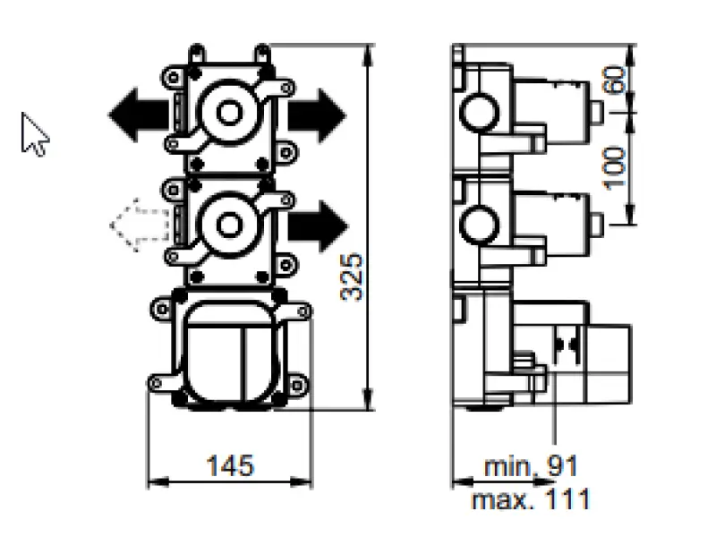 SB 316 AESTHETICS Mitigeur thermostatique rond encastré avec 2 sorties / 2 robinets d'arrêt PVD Gun metal brossé 1208954952