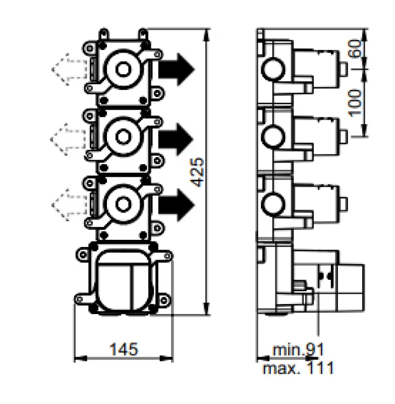 SB 316 AESTHETICS Mitigeur thermostatique encastré rond avec 3 sorties / 3x robinets d'arrêt Cuivre PVD brossé 1208954965