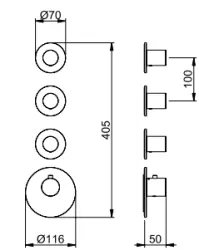 SB 316 AESTHETICS Mitigeur thermostatique encastré rond avec 3 sorties/ 3x robinets d'arrêt Chromé 1208954968
