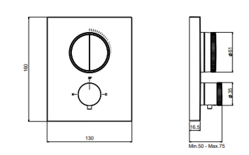 SB Push Square mitigeur thermostatique encastré avec inverseur à bouton-poussoir et régulateur de débit Noir mat 1208955126
