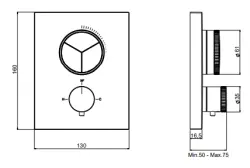 SB Push Square mitigeur thermostatique encastré avec inverseur à bouton-poussoir 3 voies et régulateur de débit Cuivre PVD 1208955136