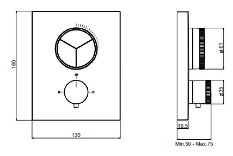 SB Push Square mitigeur thermostatique encastré avec bouton poussoir inverseur 3 voies et régulateur de débit PVD Or 1208955137