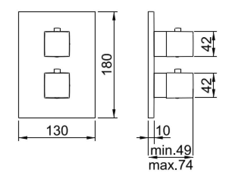 SB universal Mitigeur encastré thermostatique carré avec 2 sorties Chromé 1208955139