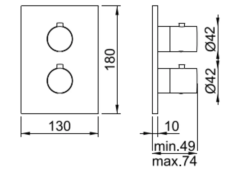 SB Universel Round on Square Mitigeur thermostatique encastré à 2 sorties Cuivre PVD 1208955159