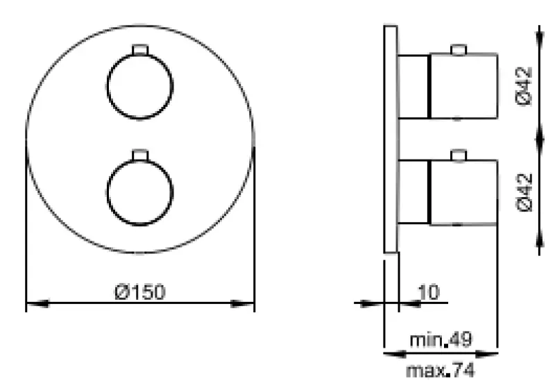 SB Universale Round Mitigeur thermostatique encastré à 2 sorties entièrement en inox 316 1208955193