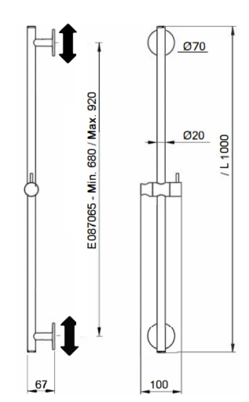 SB Rubinetterie Universale L 1000 Flexi Barre coulissante ronde noir mat 1208955232