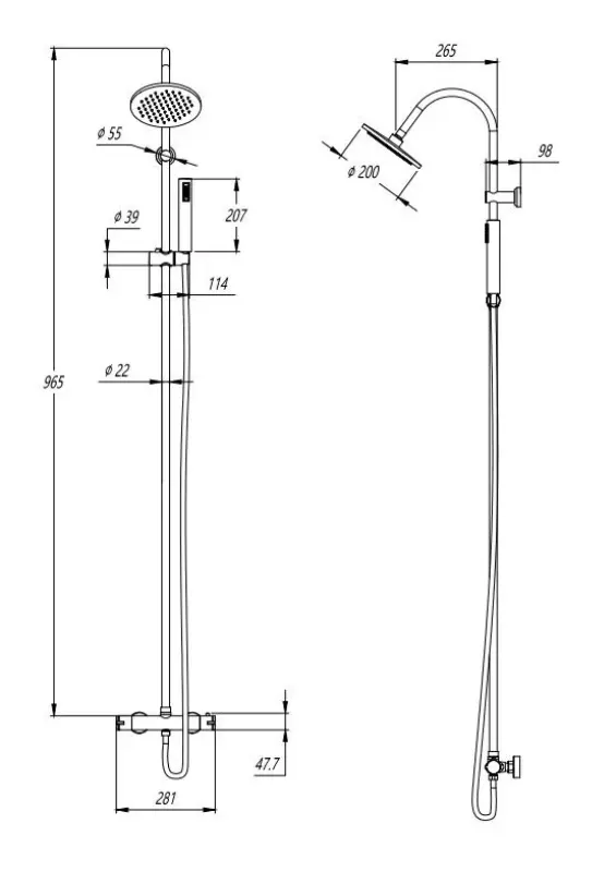 Aquadesign Orly ensemble de douche thermostatique avec douche à effet pluie chromé