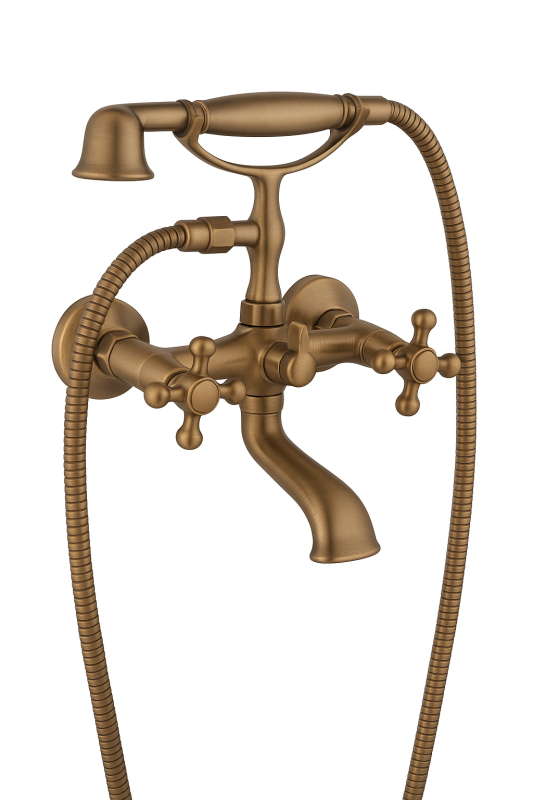Aquadesign Marseille robinet de baignoire classique à montage apparent avec boutons étoile Bronze, douchette à main incluse