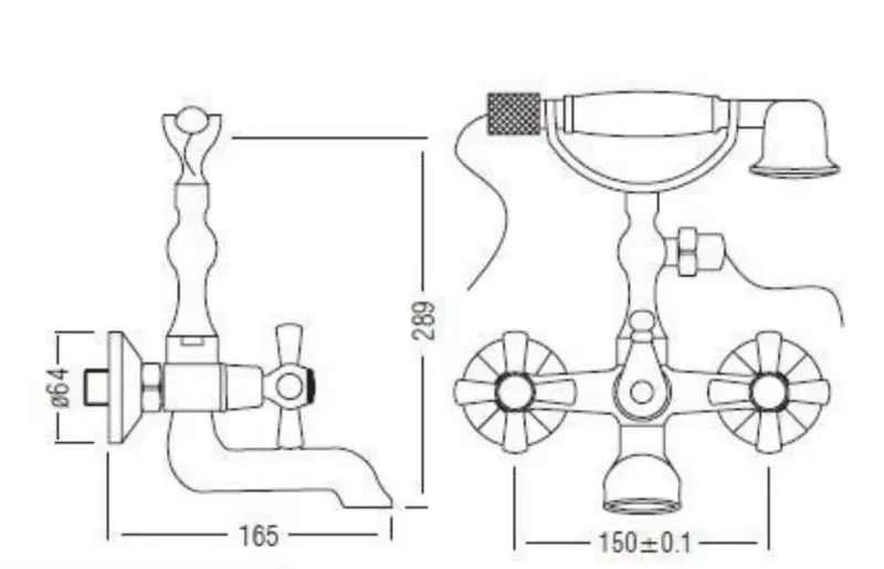 Aquadesign Marseille robinet de baignoire classique à montage apparent avec boutons étoile Bronze, douchette à main incluse
