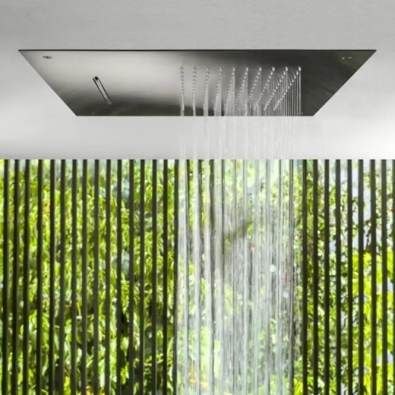 SB Square 316 douche pluie encastrée avec cascade 50x50cm gris plomb PVD tête de douche plafond 1208955320