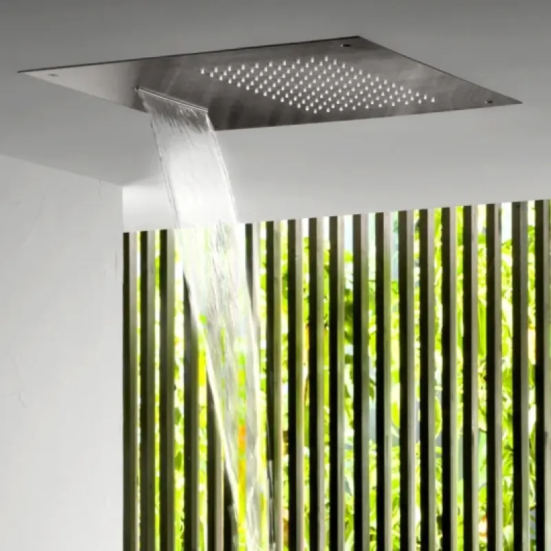 SB Square 316 douche pluie encastrée avec cascade 50x50cm gris plomb PVD tête de douche plafond 1208955320