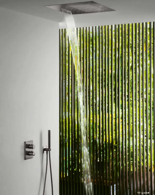 SB Square 316 Douche de pluie encastrée avec tête de douche ondulée 38x38cm PVD gun metal 1208955326