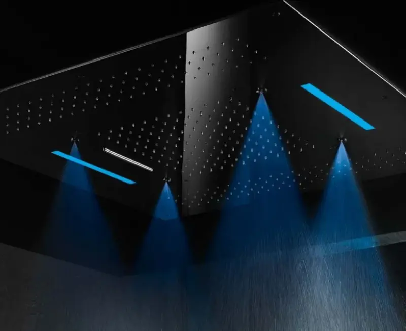 SB Square Douche à effet de pluie encastrée avec 4 modes de pulvérisation et éclairage chromothérapeutique entièrement en inox 1208955384