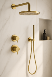 Waterevolution Flow Set de douche encastrable avec mitigeur thermostatique effet de pluie et douchette Laiton brossé