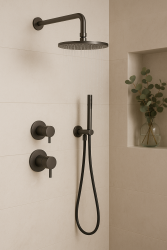 Waterevolution Flow Set de douche encastrable avec mitigeur thermostatique effet de pluie et douchette Gun Metal