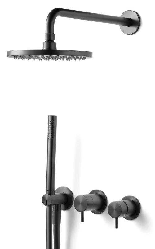 Waterevolution Flow Set de douche encastrable avec mitigeur thermostatique effet de pluie et douchette Gun Metal